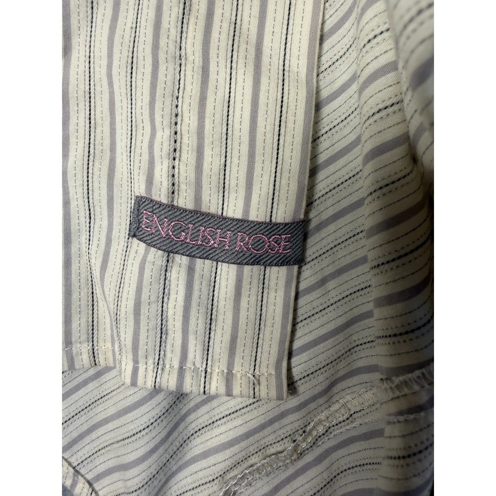 English Rose by EL Blouse Gray Stripe Long Sleeve Embroidered Cotton Sz L SKU242 - Picture 12 of 12